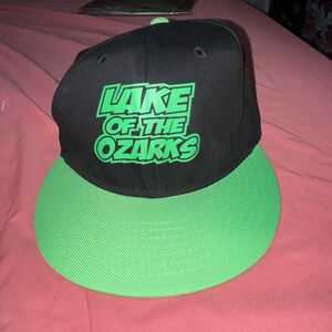 Lake of the Ozarks Hat Ball Cap Snap Back Adjustable Black Green Flat Brim Logo